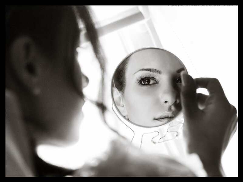 Woman Applying Makeup — Black, Dramatic, Photograph, Mirror