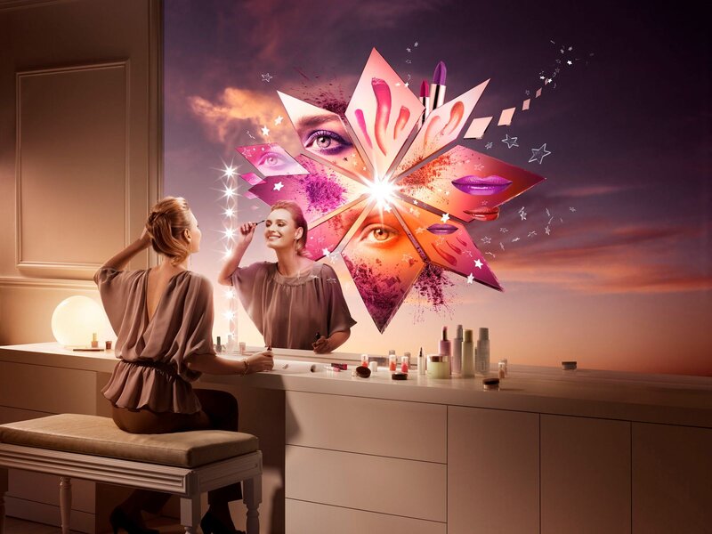 Woman Applying Makeup — Purple