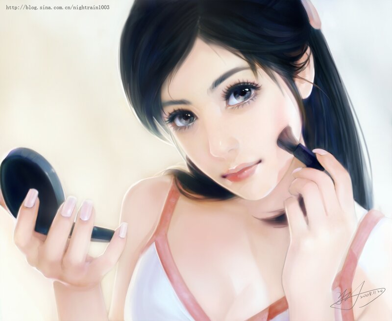 Woman Applying Makeup — White, Calm, Digital Art