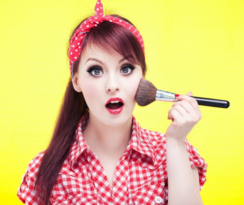 Woman Applying Makeup — Yellow, Playful