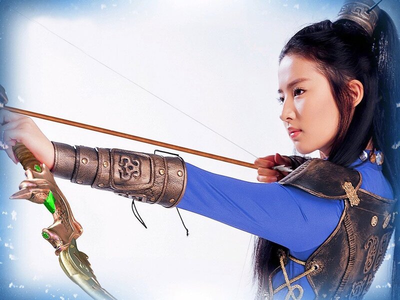 woman archer in blue armor