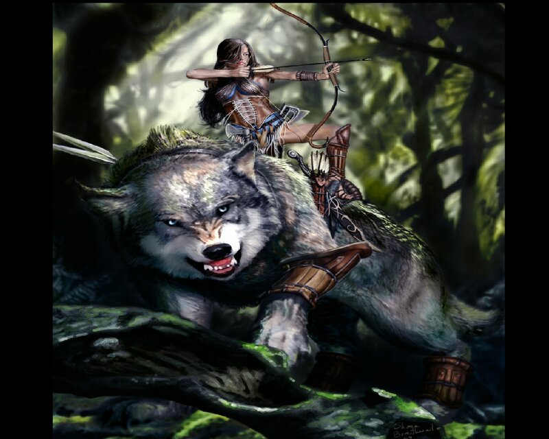 Woman Archer on Wolf