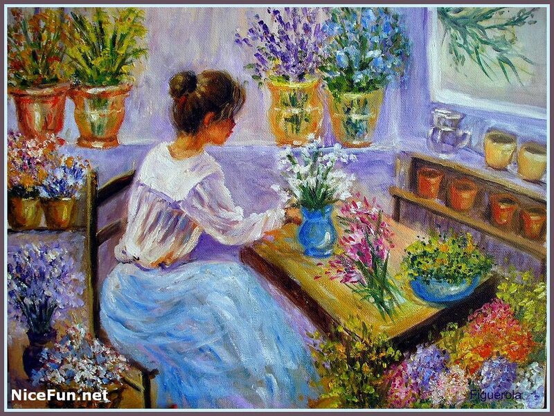 Woman arranging flowers indoors
