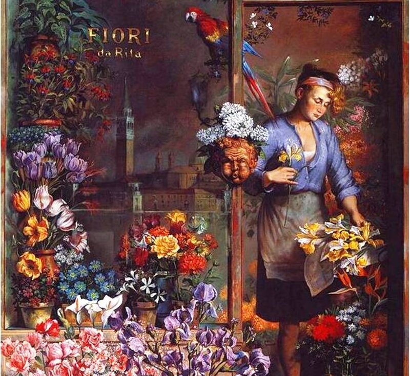 Woman Arranging Flowers — Purple