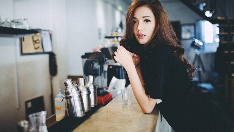 woman at a bar counter