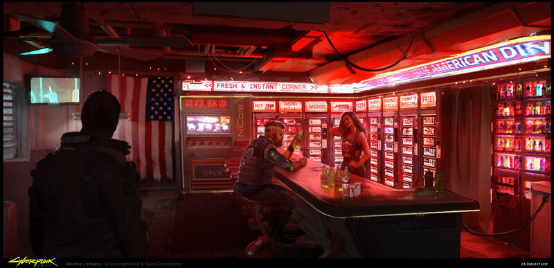 Woman at a Bar Counter — Red, Dramatic