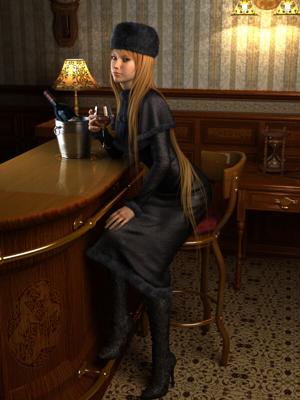 woman at a bar with wine