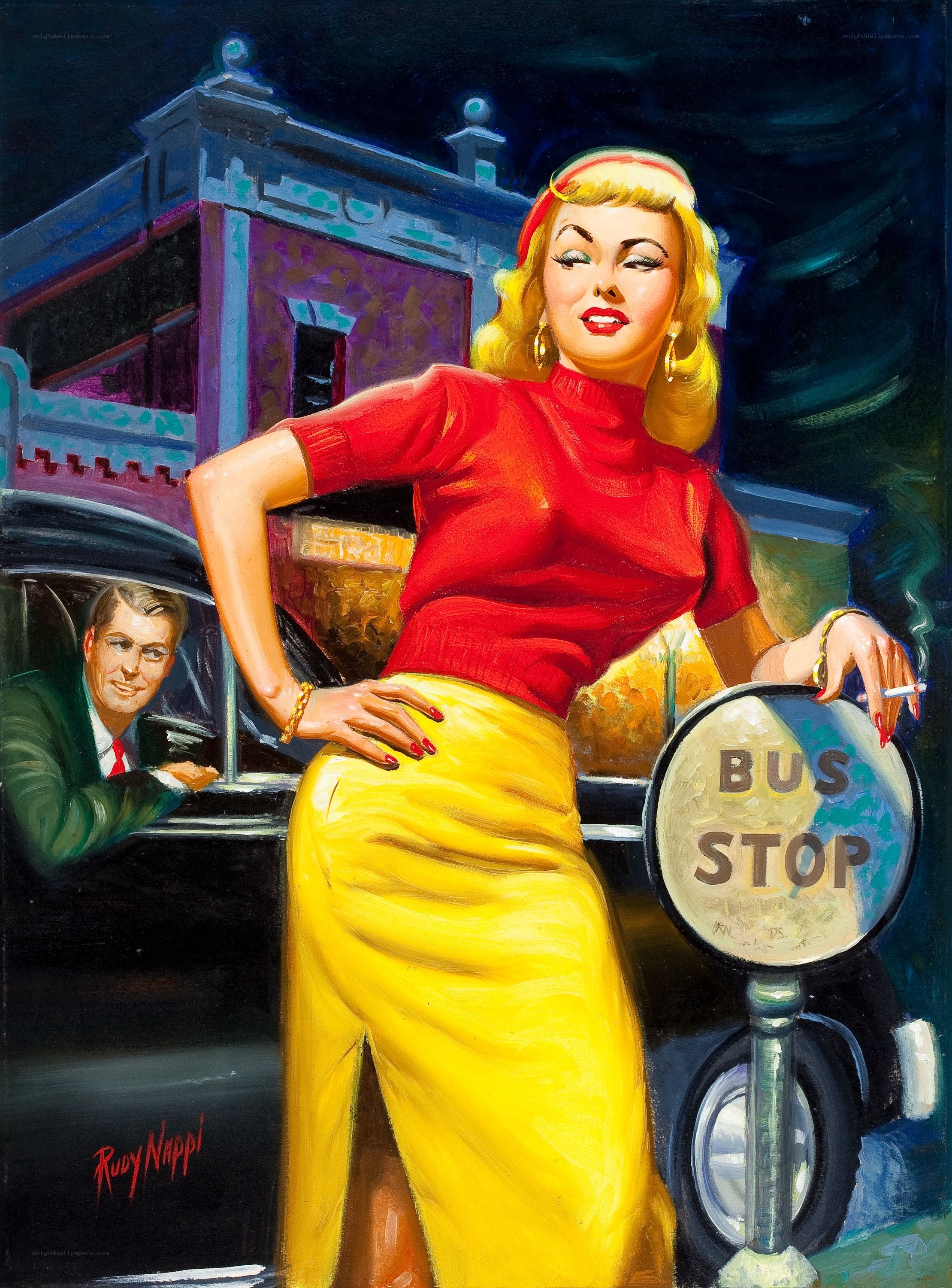 Woman at a bus stop
