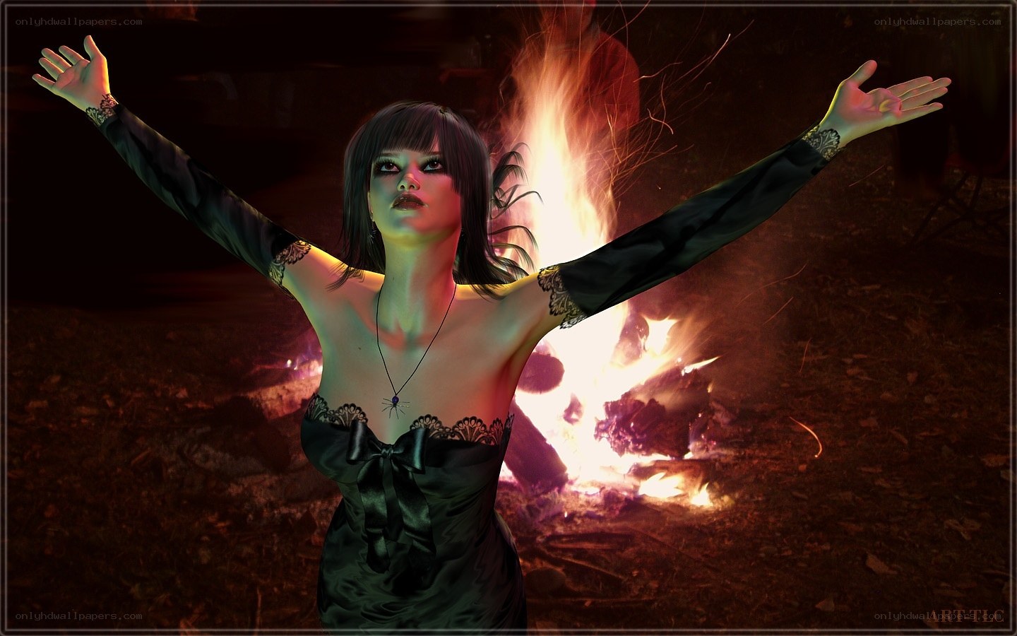 Woman at a campfire