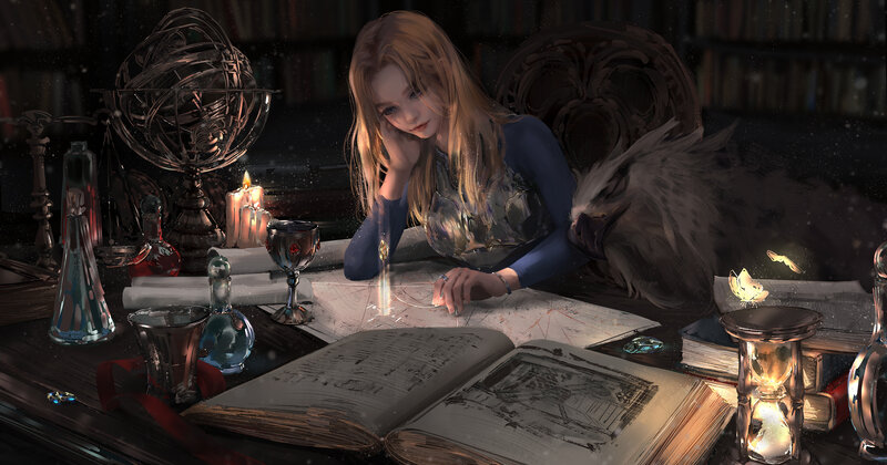 Woman at a Desk — Blue
