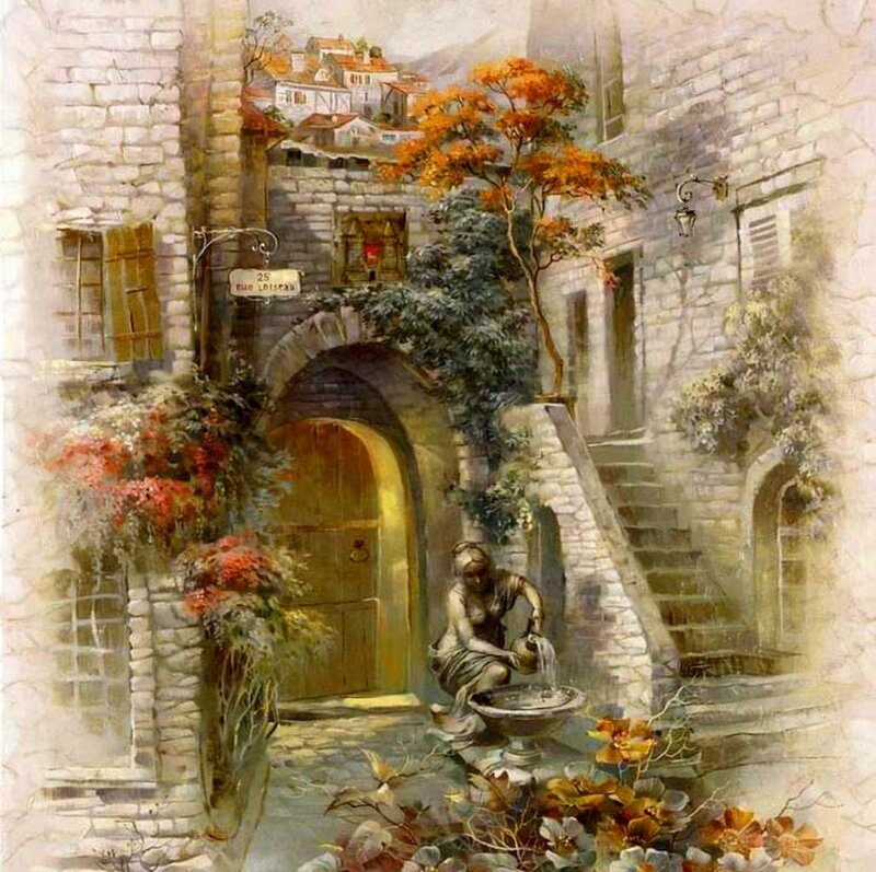 Woman at a Fountain — Brown