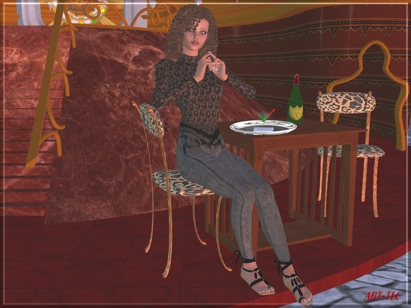 woman at a table in a virtual world