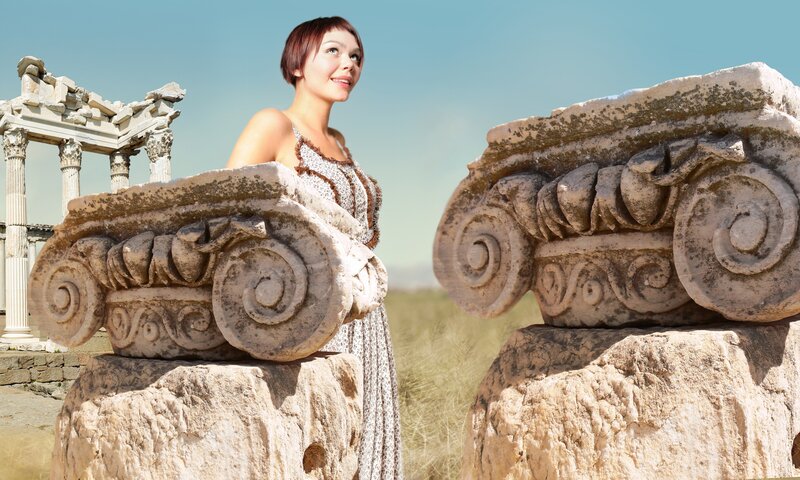 Woman at ancient ruins
