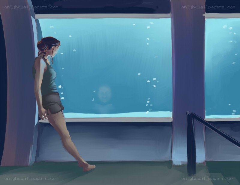 woman at aquarium window