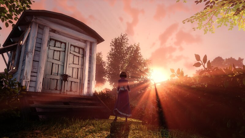 woman at cabin during sunset