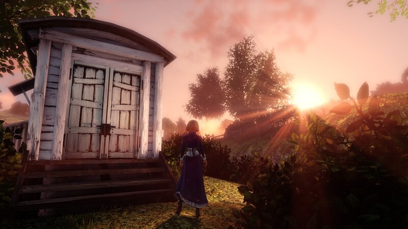 woman at cabin in sunset