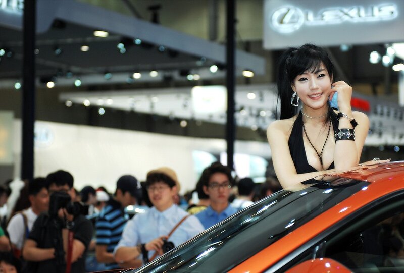 Woman at car show event