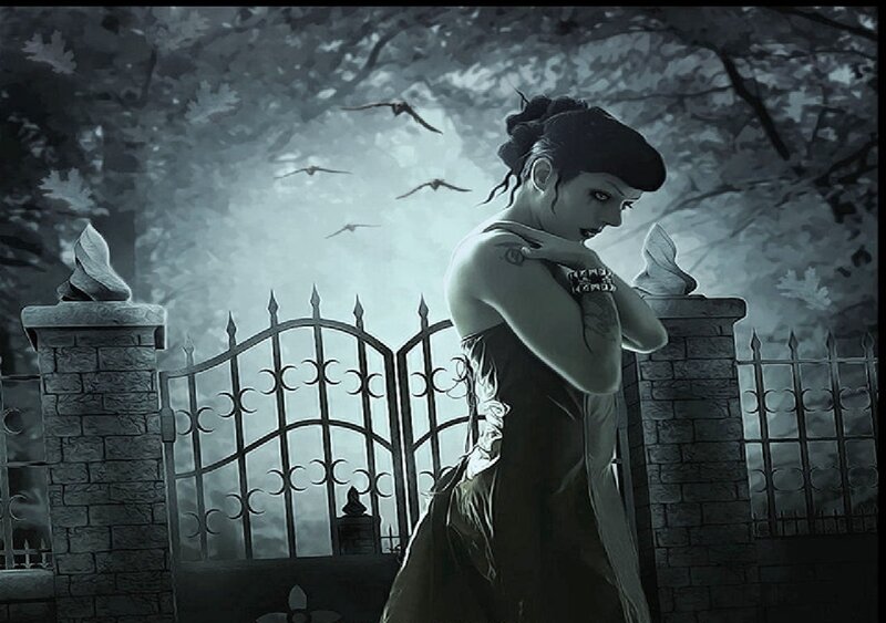 Woman at Cemetery Gate — Gray