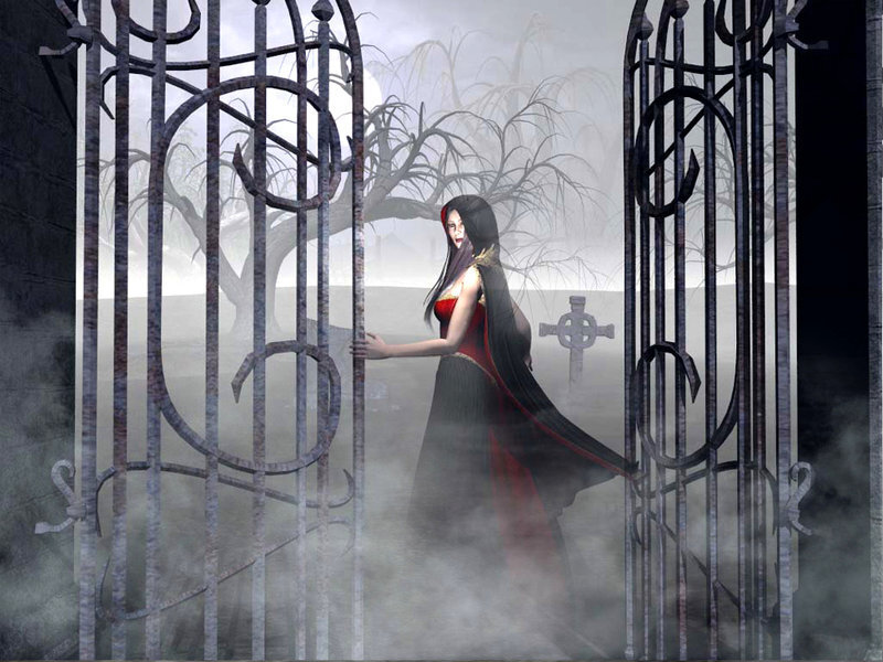 woman at cemetery gate