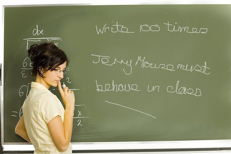 Woman at Chalkboard — Green
