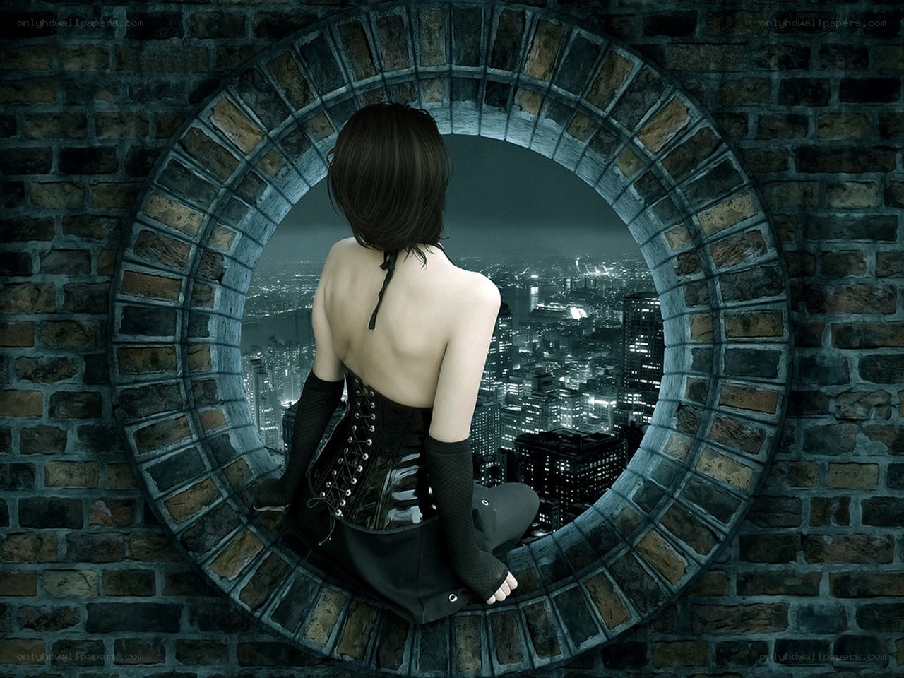 Woman at circular window