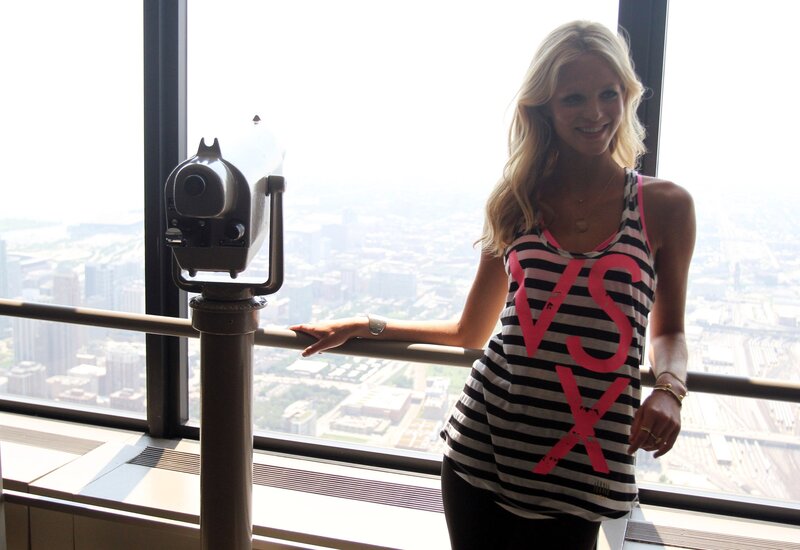 Woman at city view observatory