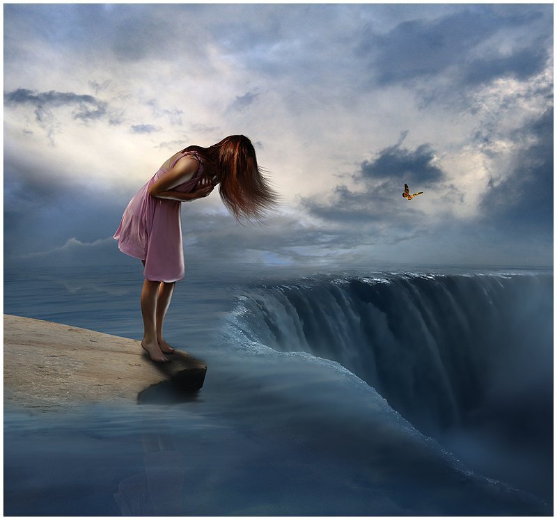 Woman at Cliff Edge — Blue