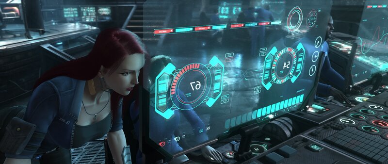 Woman at Control Panel — Blue