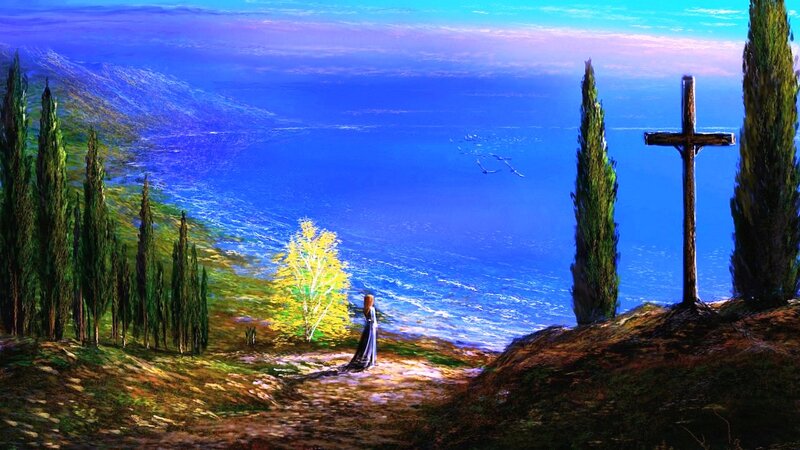 Woman at Cross by Sea