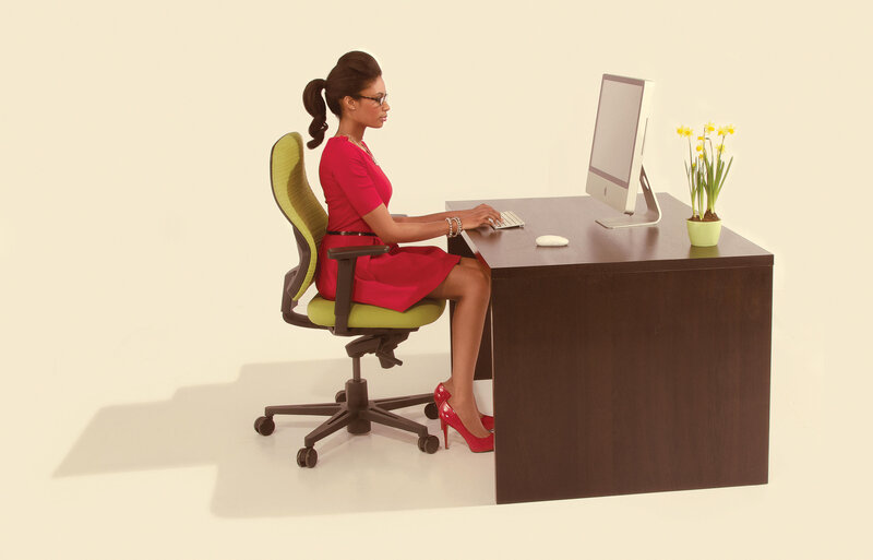 Woman at Desk — Red