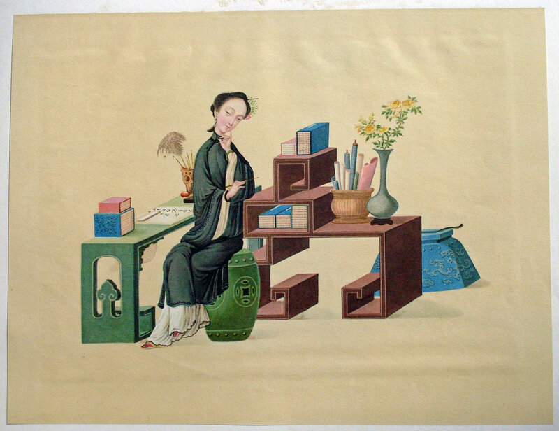 Woman at Desk with Books