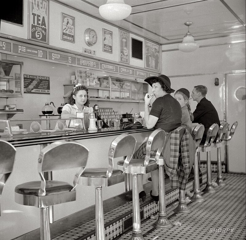 Woman at Diner Counter — Black