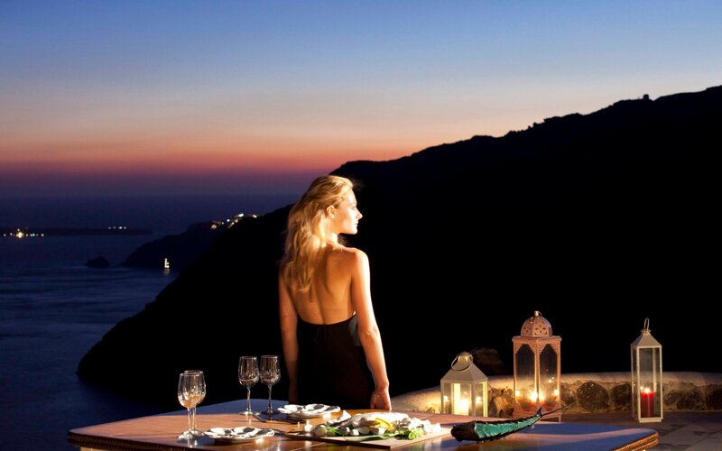 Woman at Dinner Table — Blue