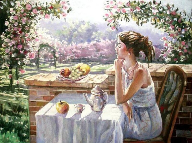 Woman at Garden Table