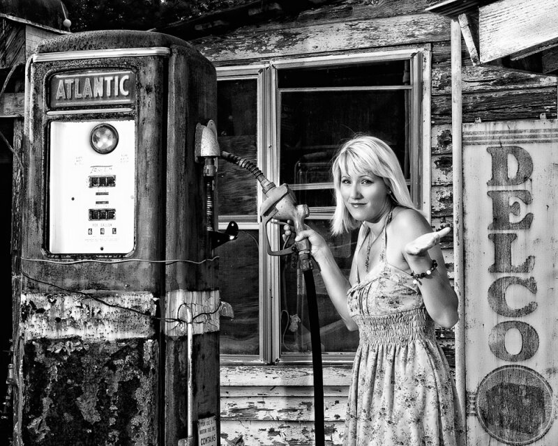 Woman at Gas Pump — Black