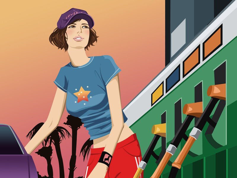 woman at gas station