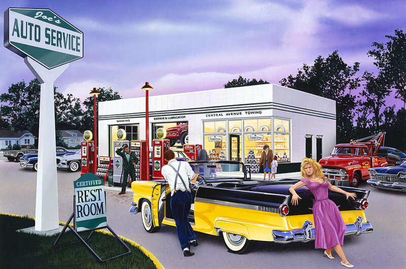 Woman at Gas Station — Yellow