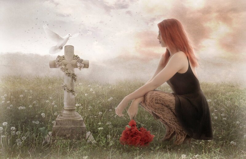 Woman at Grave Site — Red