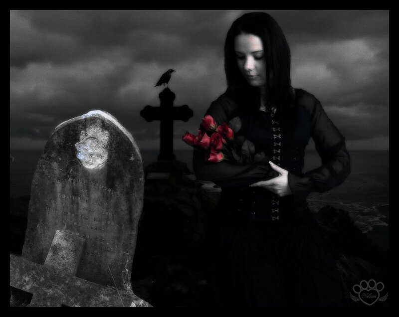 Woman at Gravestone — Black, Somber