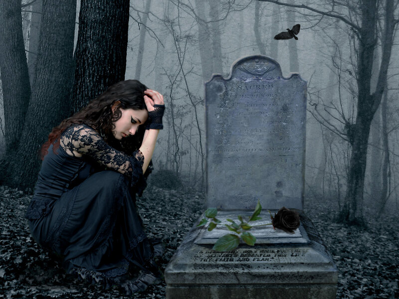 Woman at Gravestone — Black