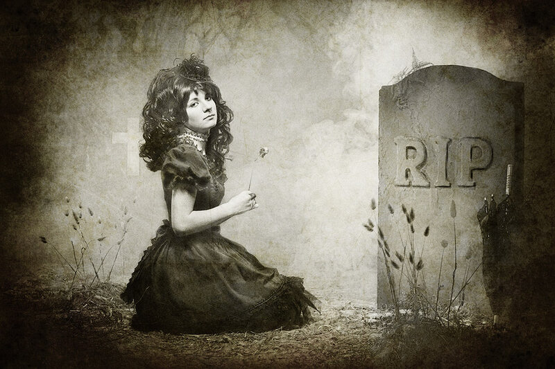 Woman at Gravestone — Brown