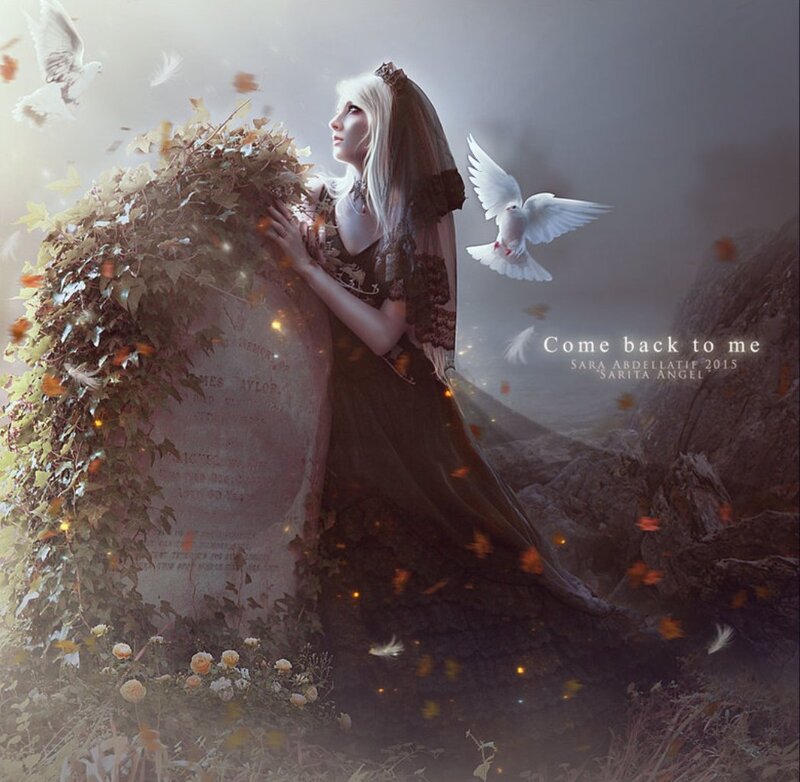 Woman at Gravestone — White, Melancholic