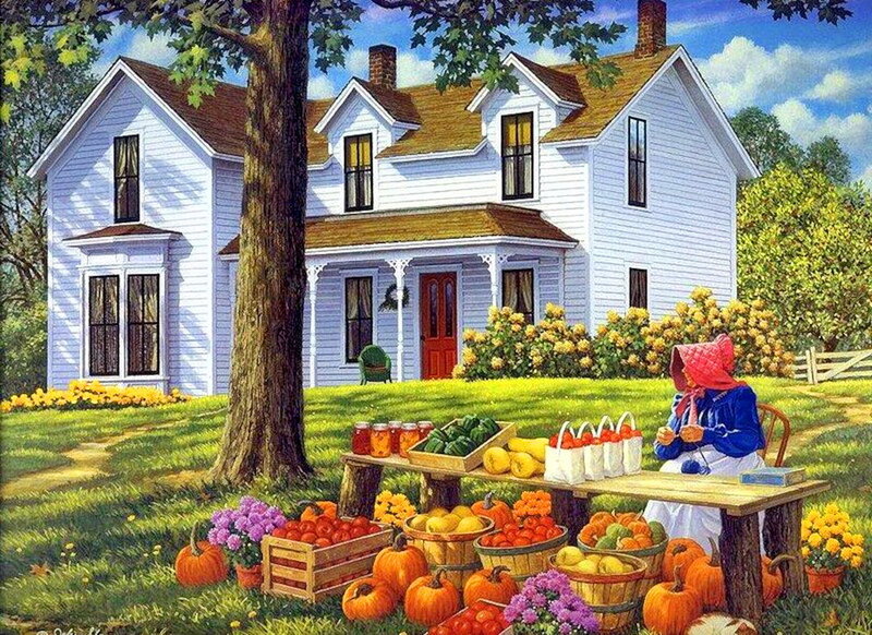 Woman at Harvest Table