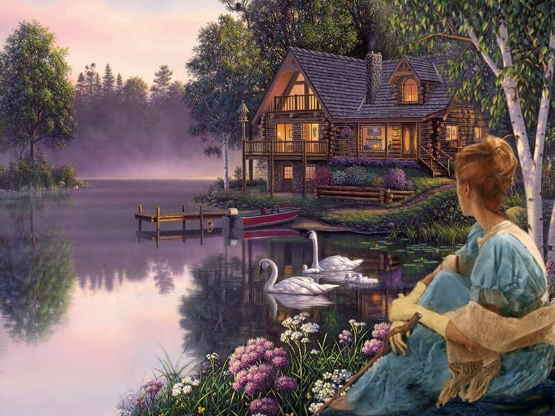Woman at Lakeside — Blue