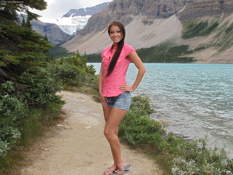 Woman at mountain lake