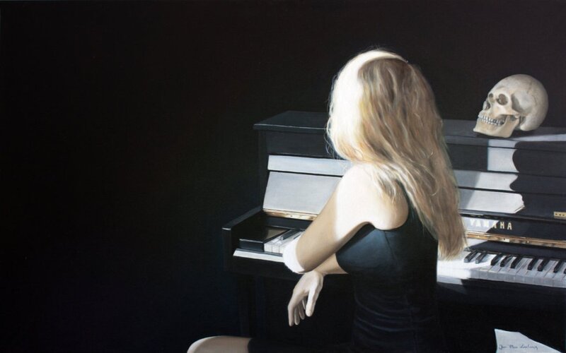 Woman at Piano — Black, Dramatic, Painting