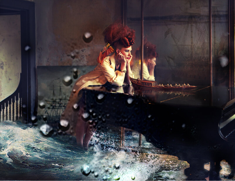 Woman at Piano in Storm