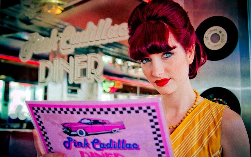 Woman at Pink Cadillac Diner