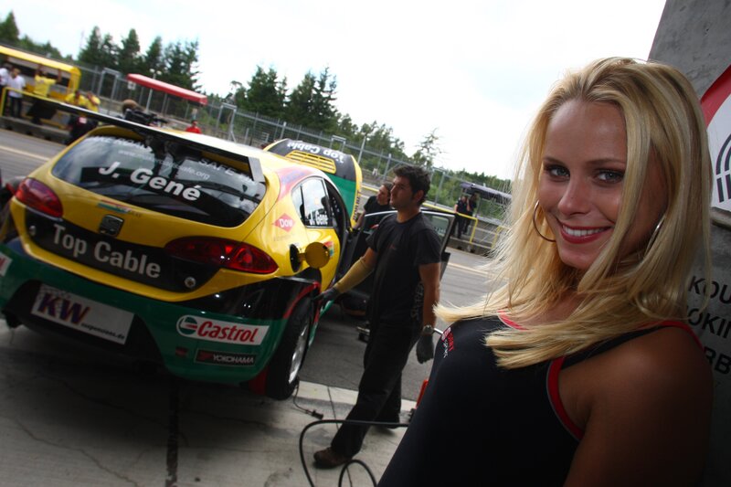 Woman at race car pit stop