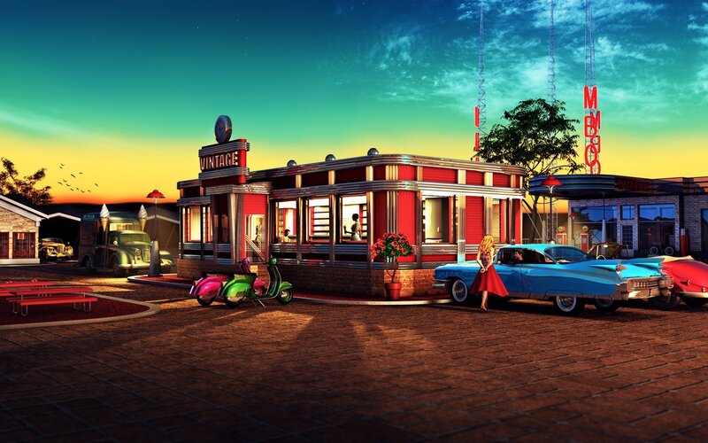 Woman at Retro Diner — Red